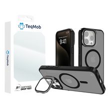 Black Smoked Camera Kickstand Case with Built-In Glass Camera protector and Magnetic Compatibility for iPhone 15 Plus / 14 Plus with package