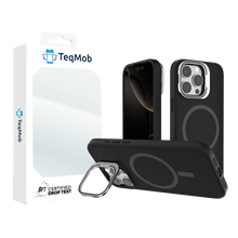 Black Silicone Camera Kickstand with Magnetic Compatibility for iPhone 15 Pro with package