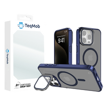 Blue Smoked Camera Kickstand Case with Built-In Glass Camera protector and Magnetic Compatibility for iPhone 15 Pro Max with package