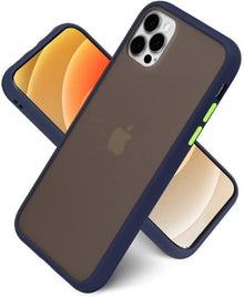 Navy Blue TPU Frame - Green Button Soft Texture iPhone 13 Pro