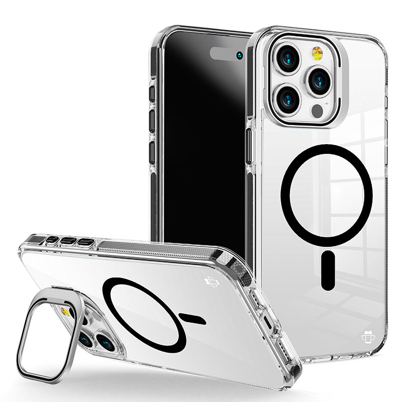 Black Camera Kickstand Case with Magnetic Compatibility for iPhone 15 Pro