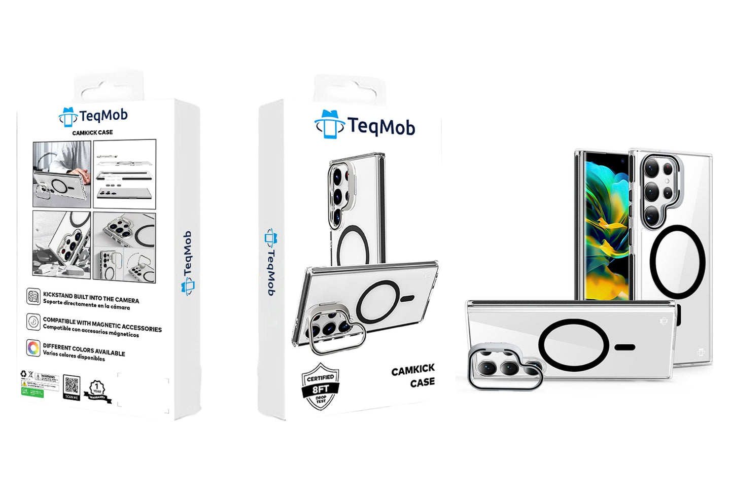 Black Camera Kickstand Case with Magnetic Compatibility for Samsung Galaxy S24 Plus with package