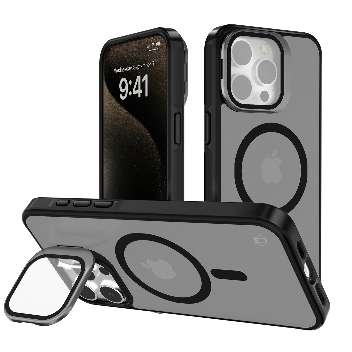 Black Smoked Camera Kickstand Case with Built-In Glass Camera protector and Magnetic Compatibility for iPhone 16 Plus
