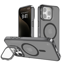 Gray Smoked Camera Kickstand Case with Built-In Glass Camera protector and Magnetic Compatibility for iPhone 15 Pro