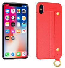 iPhone XR Leather TPU With Strap Holder and Ring Red