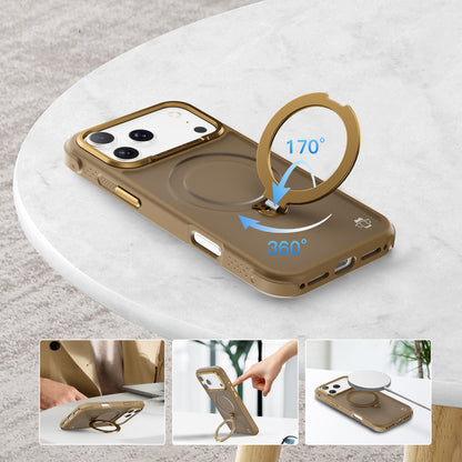 Beige Frosted Bumper with 360° Magnetic Kickstand for iPhone 17 Pro Max with package