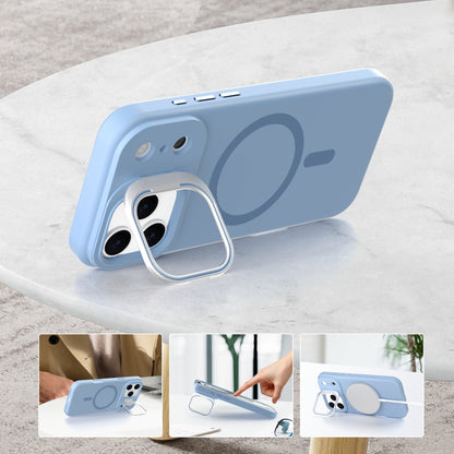Light Blue Silicone Camera Kickstand with Magnetic Compatibility for iPhone 17 Air with package