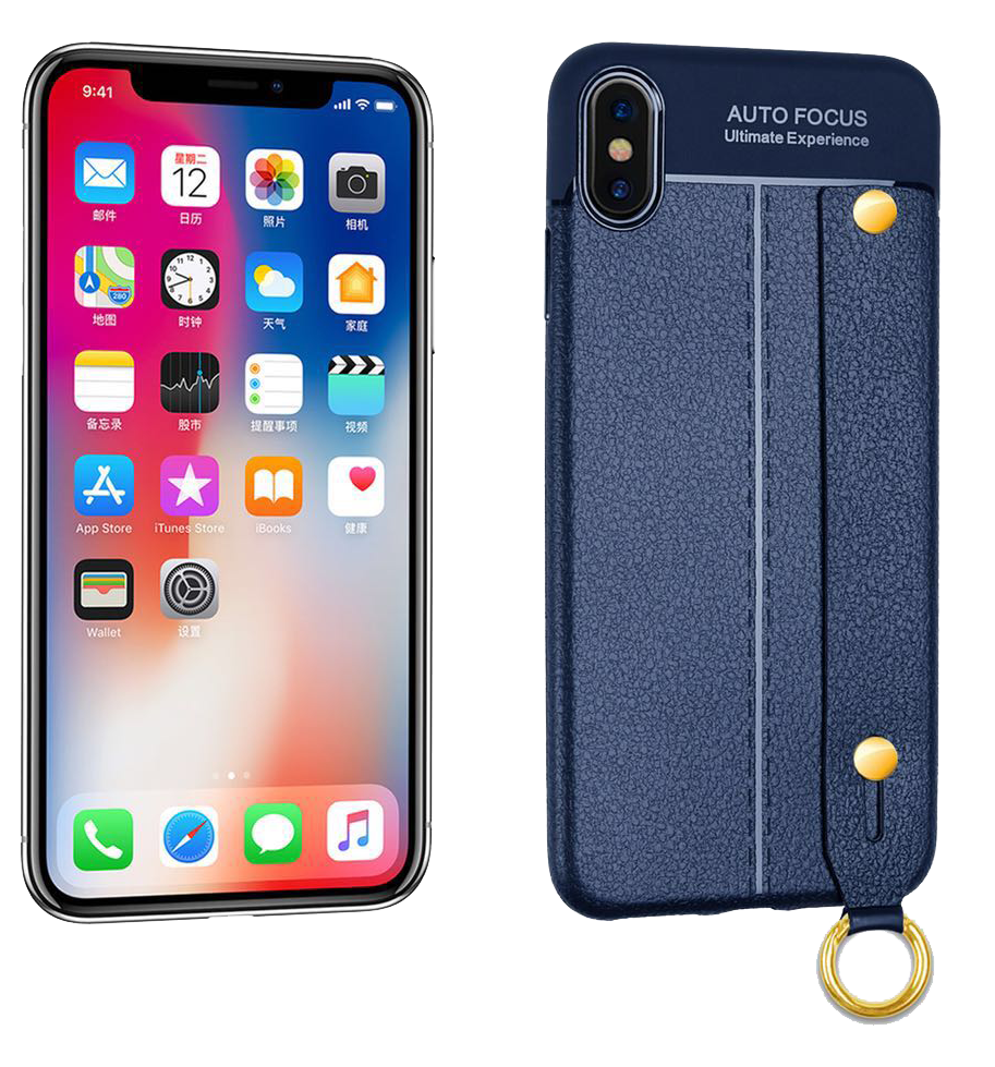 iPhone XR Leather TPU With Strap Holder and Ring Blue