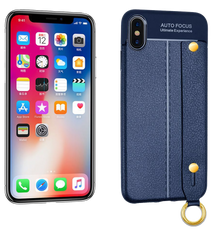 iPhone XR Leather TPU With Strap Holder and Ring Blue