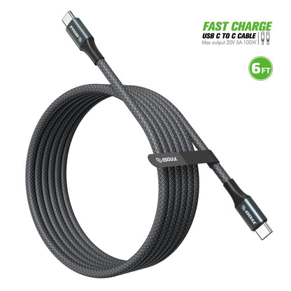 6FT 100W USB-C TO USB-C CHARGING & DATA SYNC CABLE