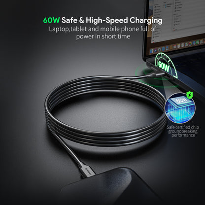 Black 5Ft 60W USB-C Fast Charging Cable