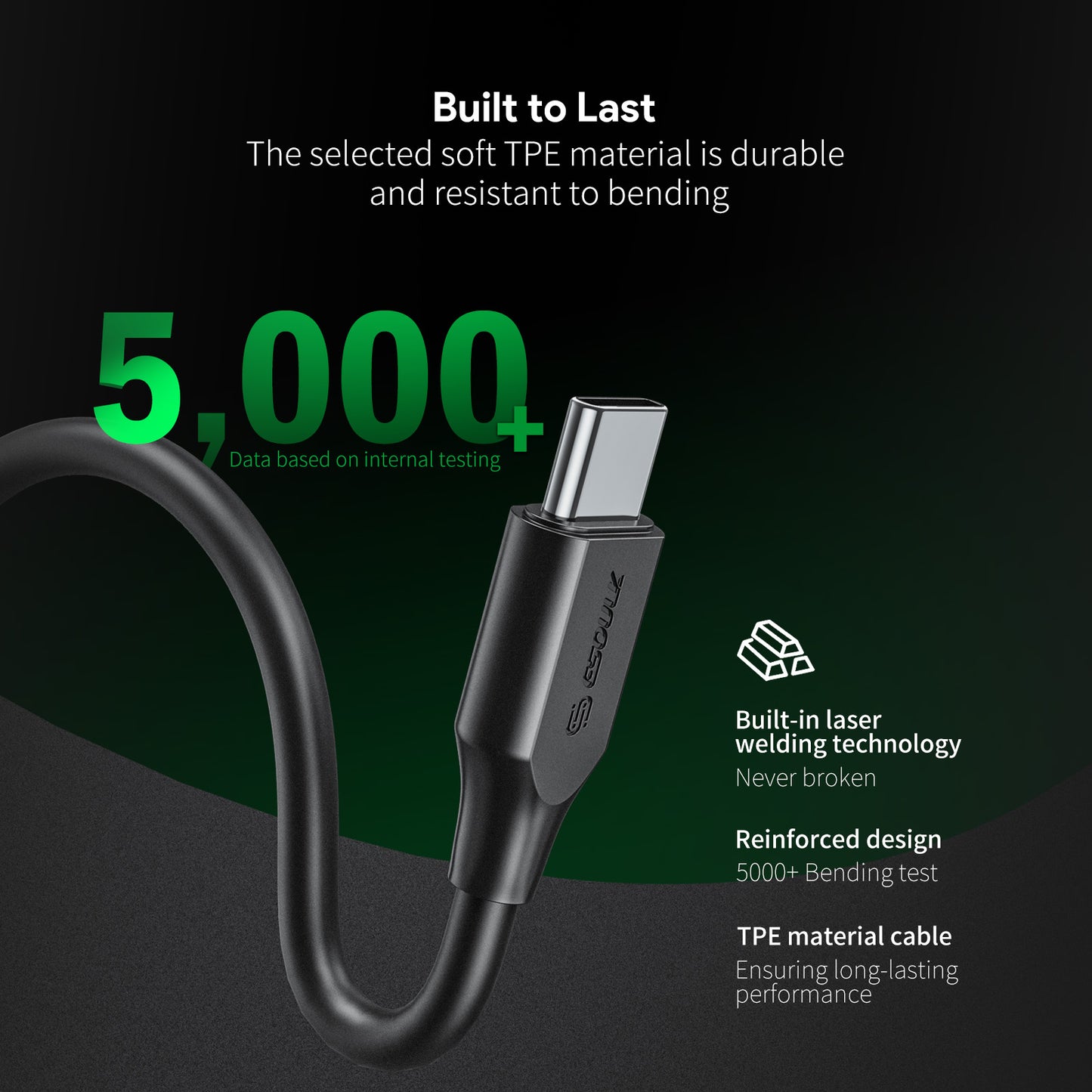Black 5Ft 60W USB-C Fast Charging Cable