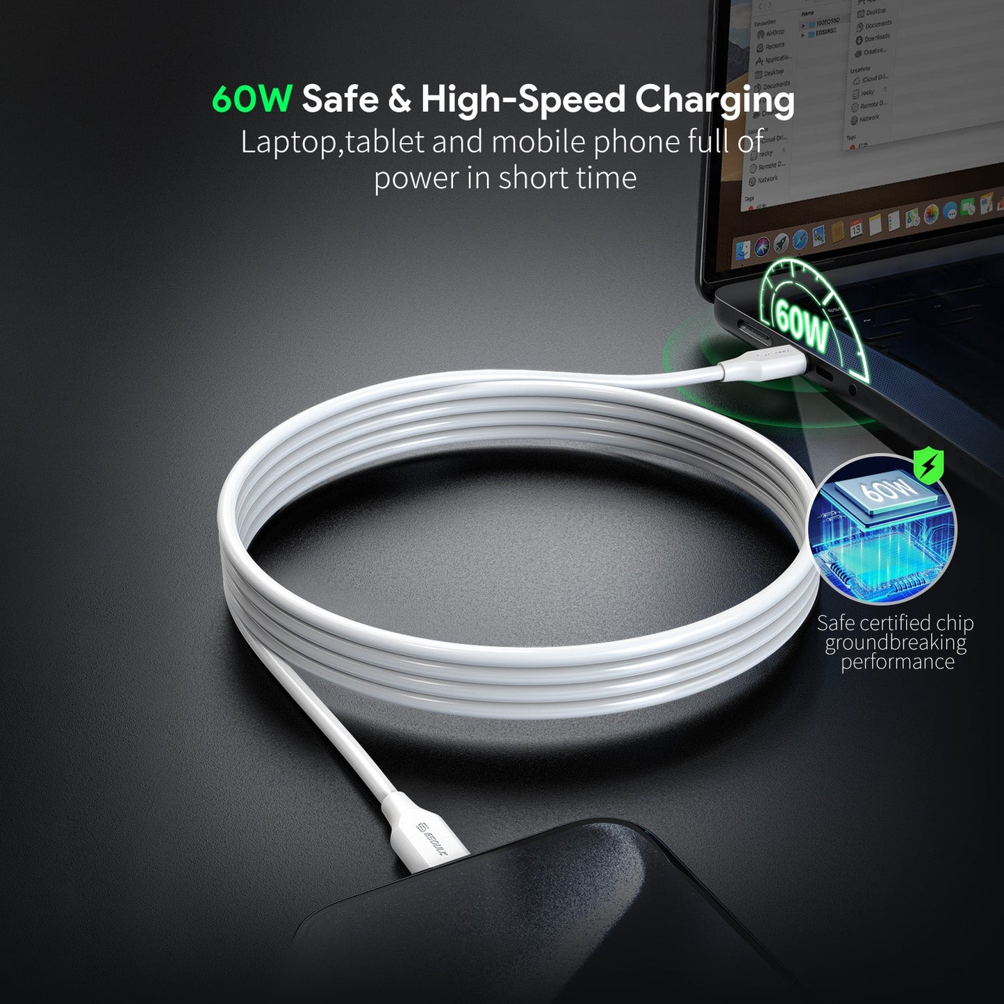 5Ft 60W USB-C Fast Charging Cable