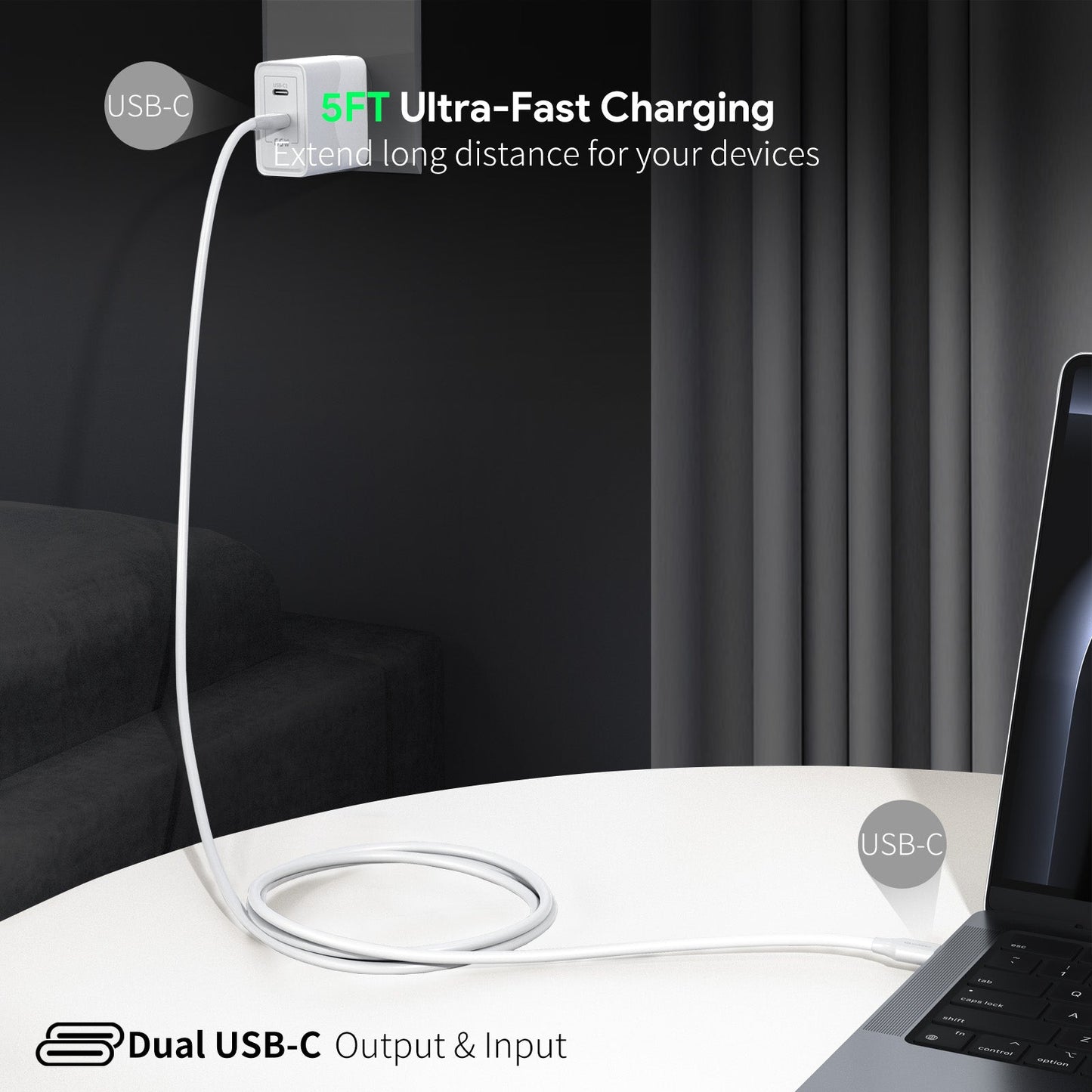 5Ft 60W USB-C Fast Charging Cable