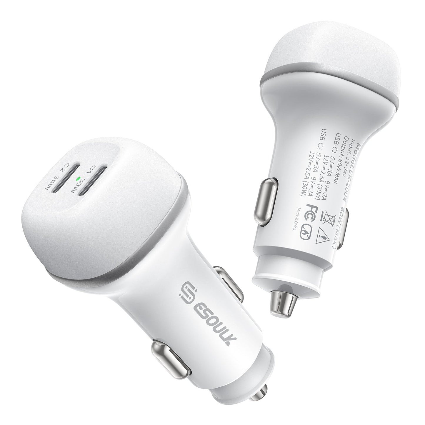 60W PD DUAL USB-C CAR Charging Plug