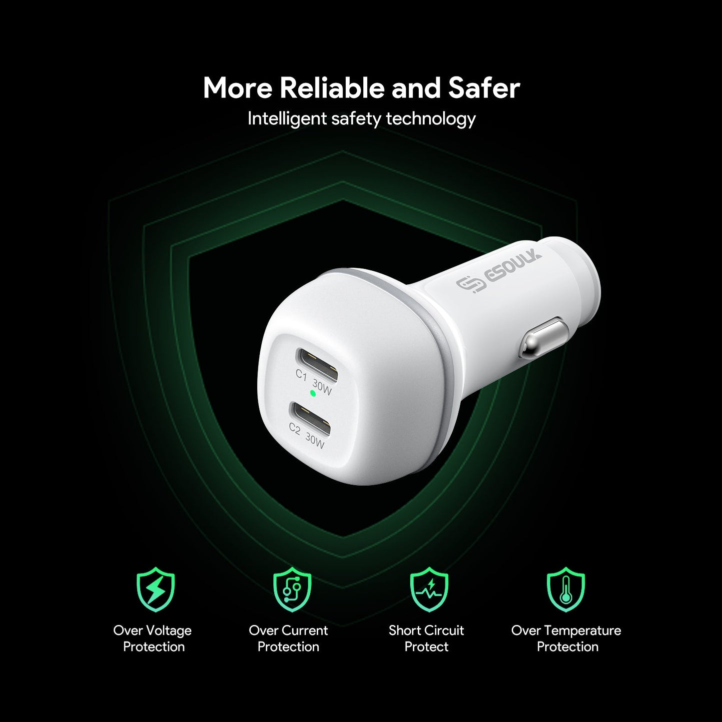 60W PD DUAL USB-C CAR Charging Plug