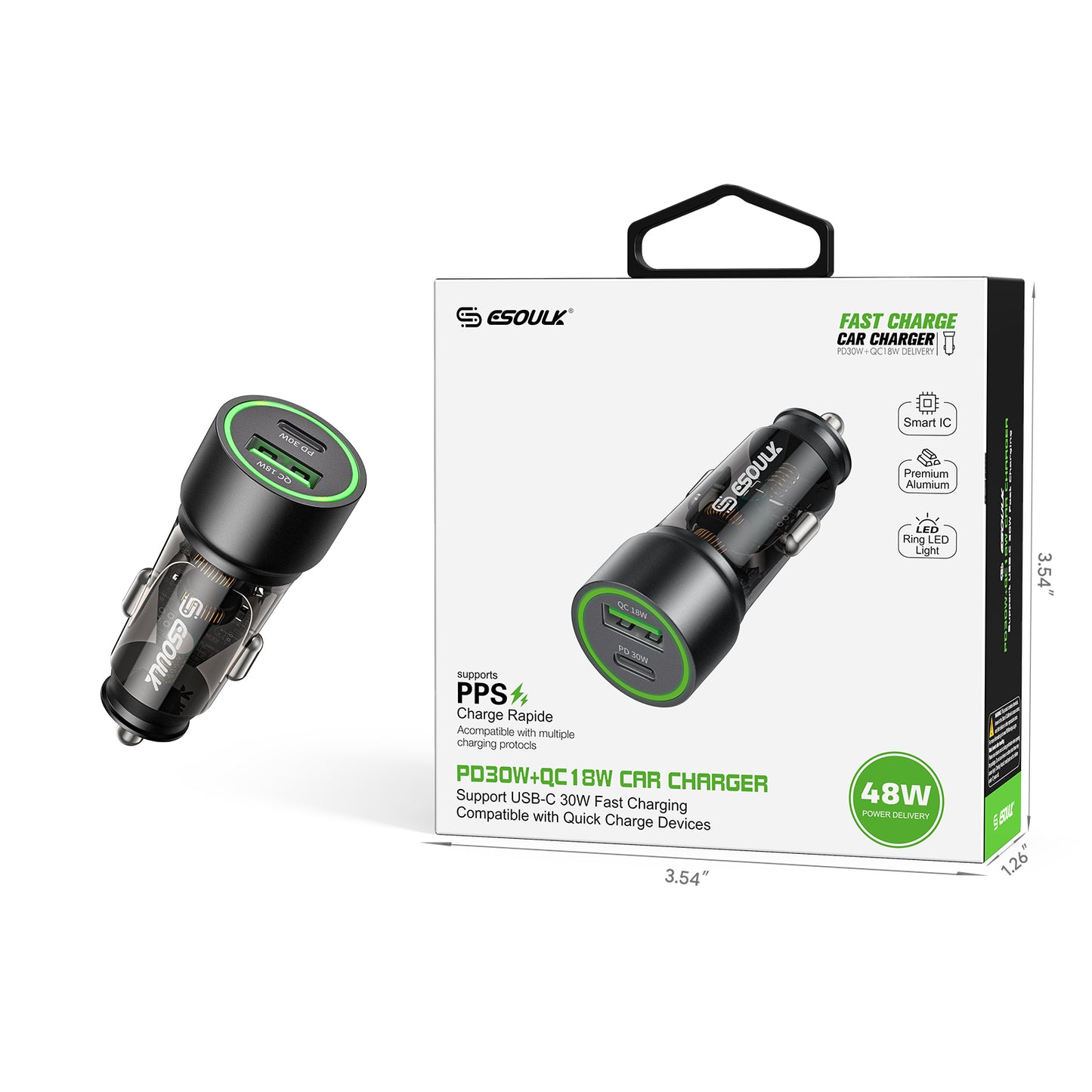 Black PD30W + QC18W Car Charger