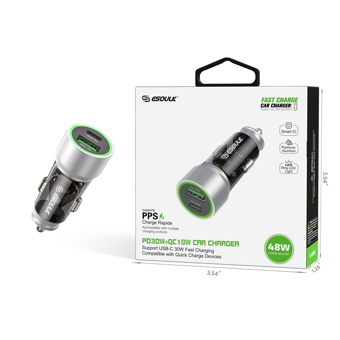White PD30W + QC18W Car Charger