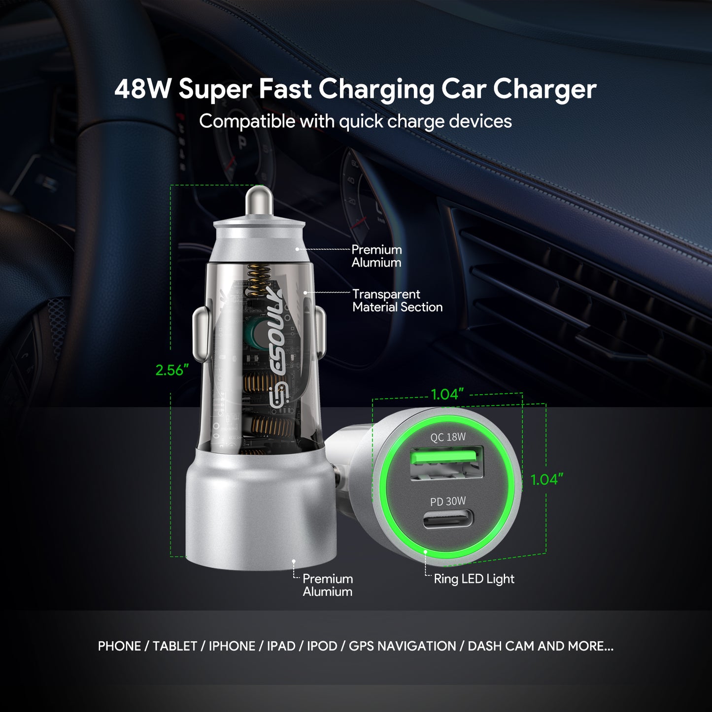 White PD30W + QC18W Car Charger