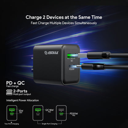 20W PD&QC WALL CHARGER - SET OF 12 PCS BLACK