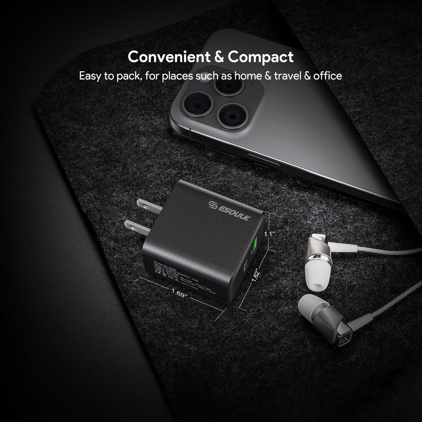 20W PD&QC WALL CHARGER - SET OF 12 PCS BLACK