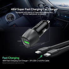 48W PD&QC CAR CHARGER +3FT USB-C TO 8PIN CABLE