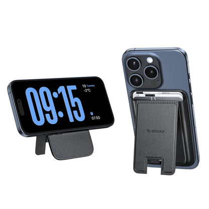 BLACK MAGNETIC WALLET WITH FOLDABLE STAND