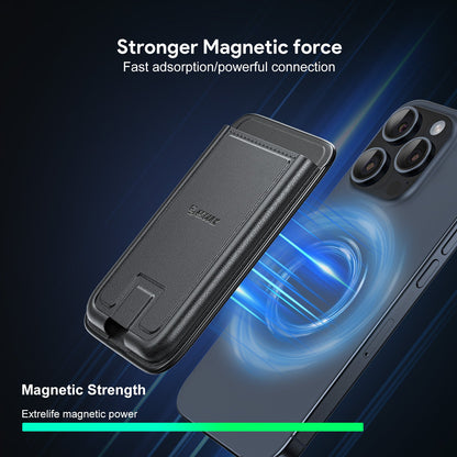 BLACK MAGNETIC WALLET WITH FOLDABLE STAND