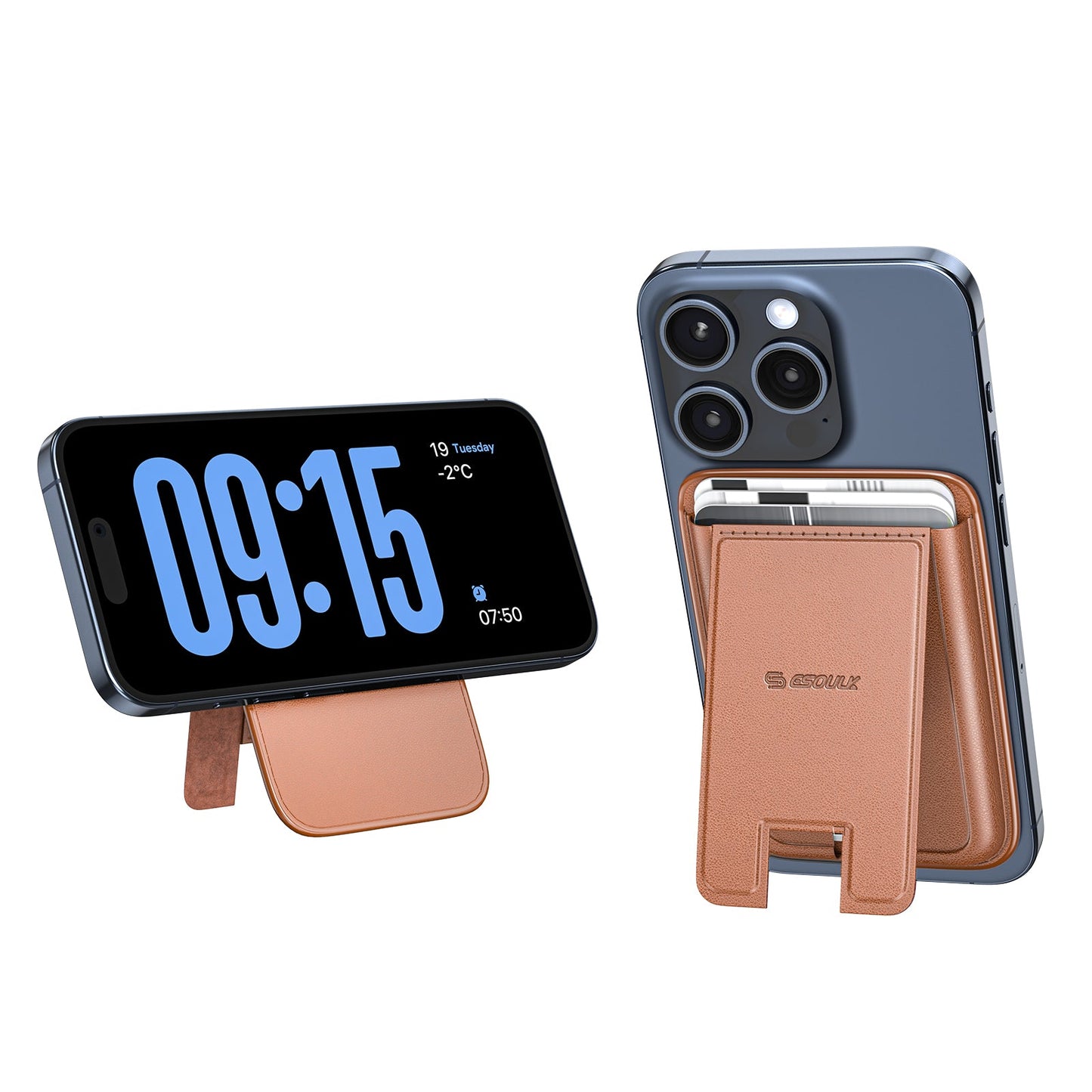 BROWN MAGNETIC WALLET WITH FOLDABLE STAND