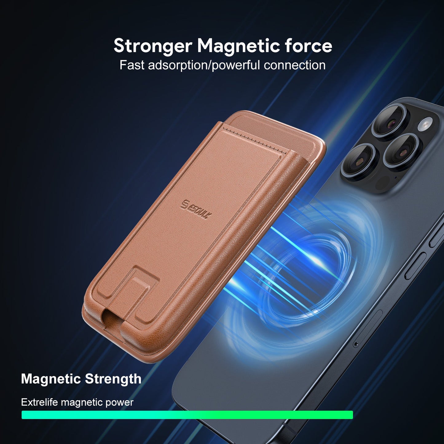 BROWN MAGNETIC WALLET WITH FOLDABLE STAND