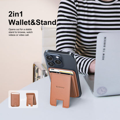 BROWN MAGNETIC WALLET WITH FOLDABLE STAND