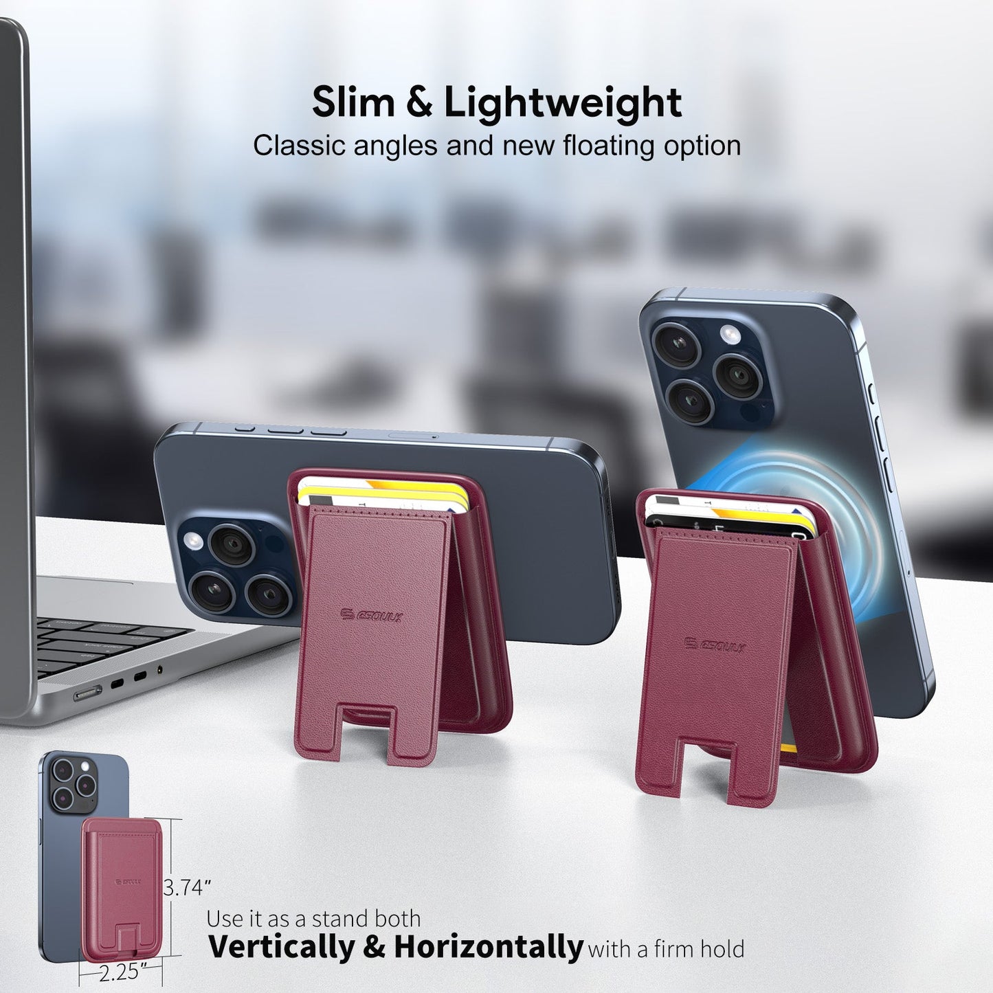 RED MAGNETIC WALLET WITH FOLDABLE STAND