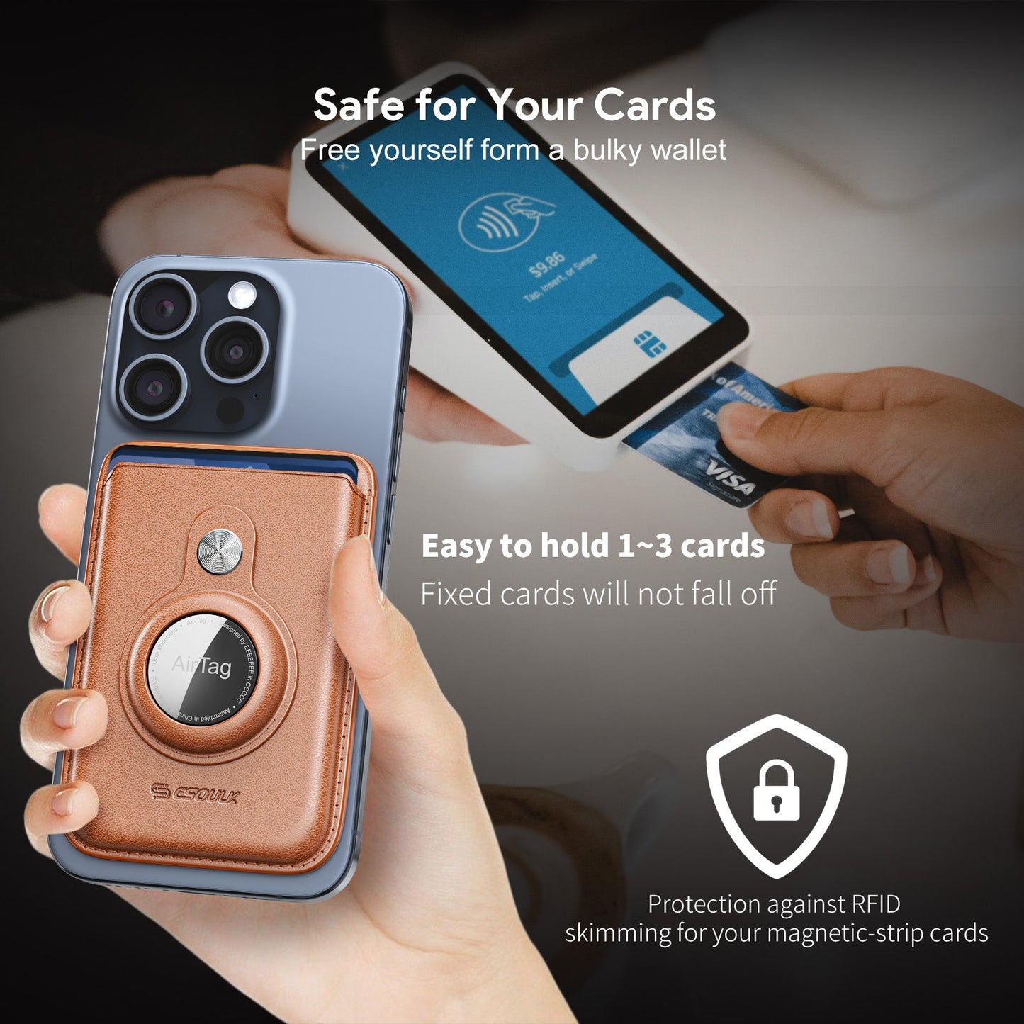 BROWN MAGNETIC WALLET WITH AIRTAG SLOT