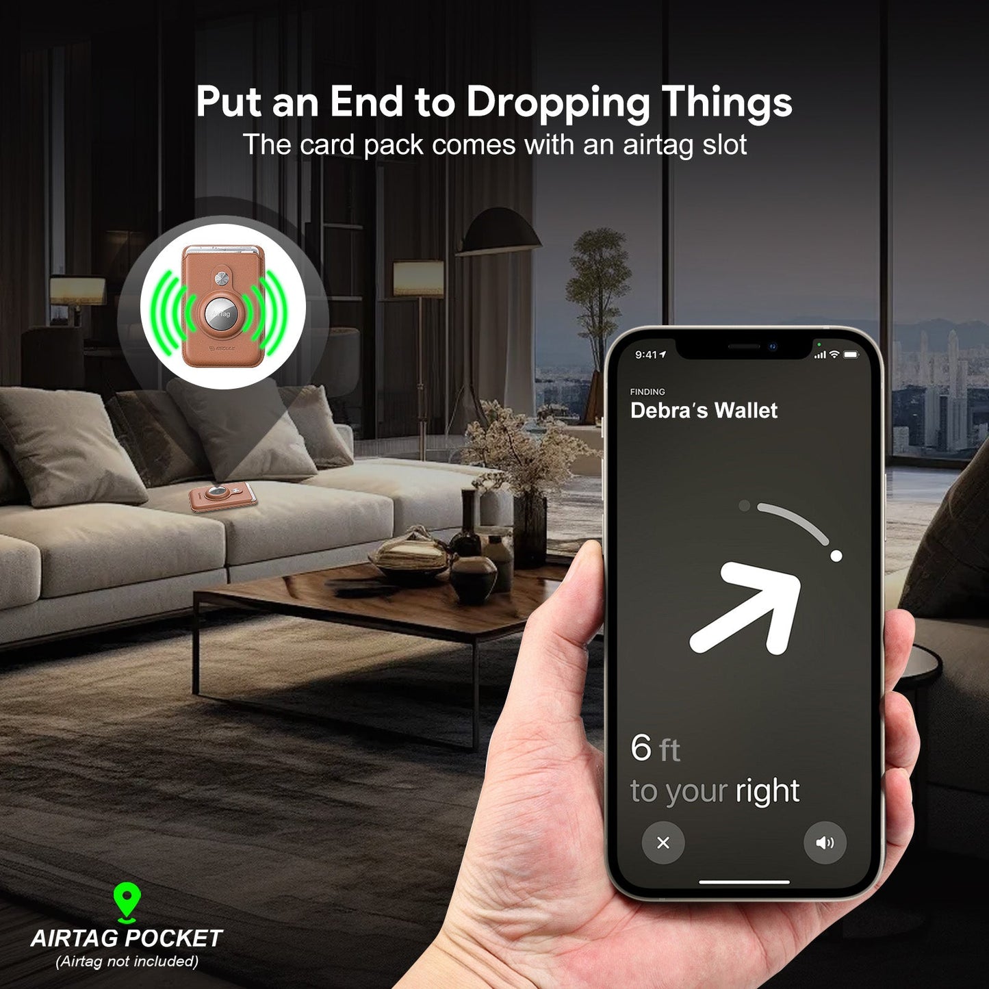 BROWN MAGNETIC WALLET WITH AIRTAG SLOT