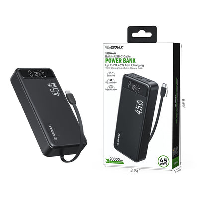 20000mAh PD 45W Built-in USB-C Cable Power Bank