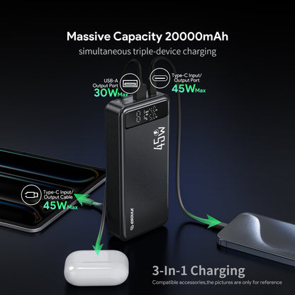 20000mAh PD 45W Built-in USB-C Cable Power Bank