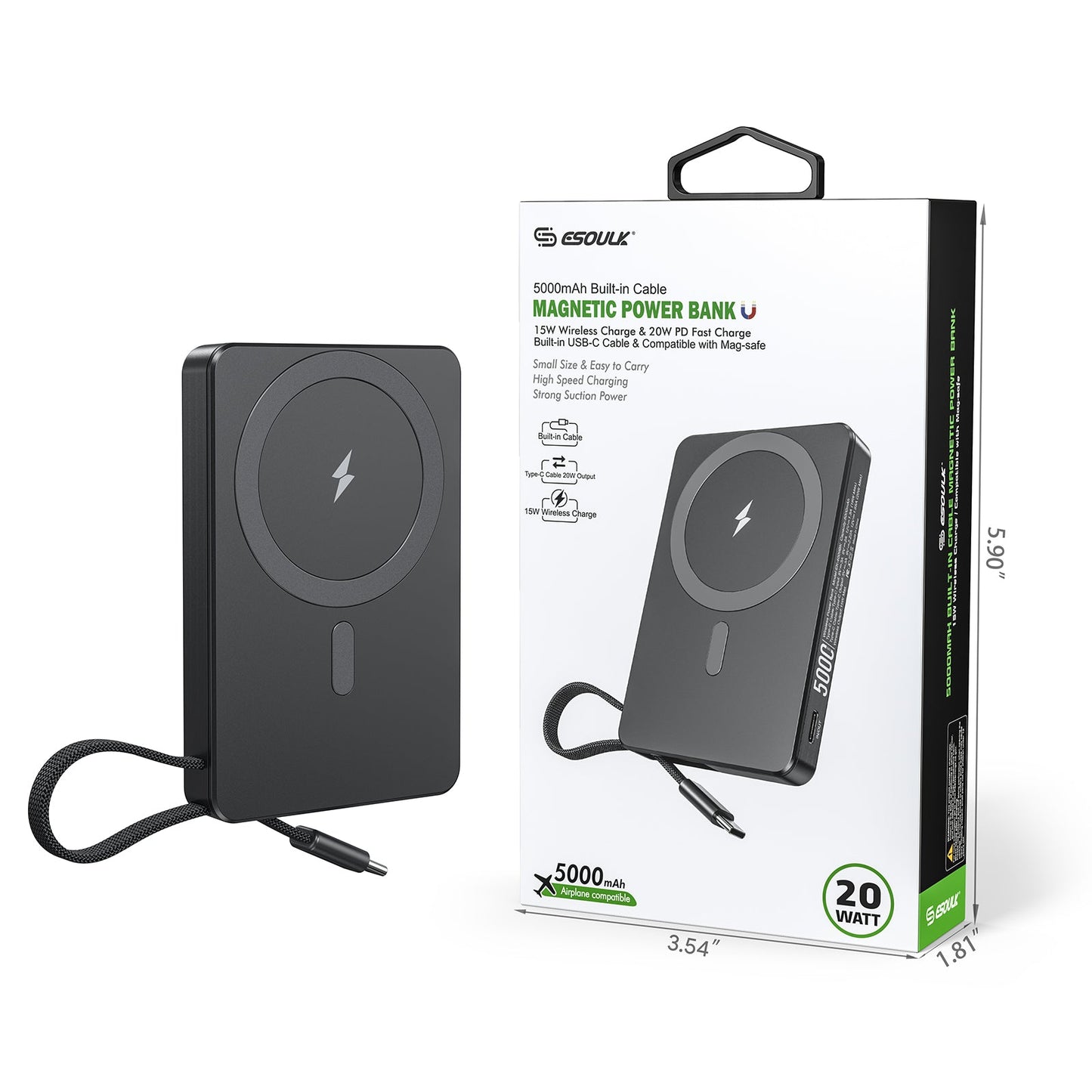 5000mAh Built-In Cable Magnetic Power Bank