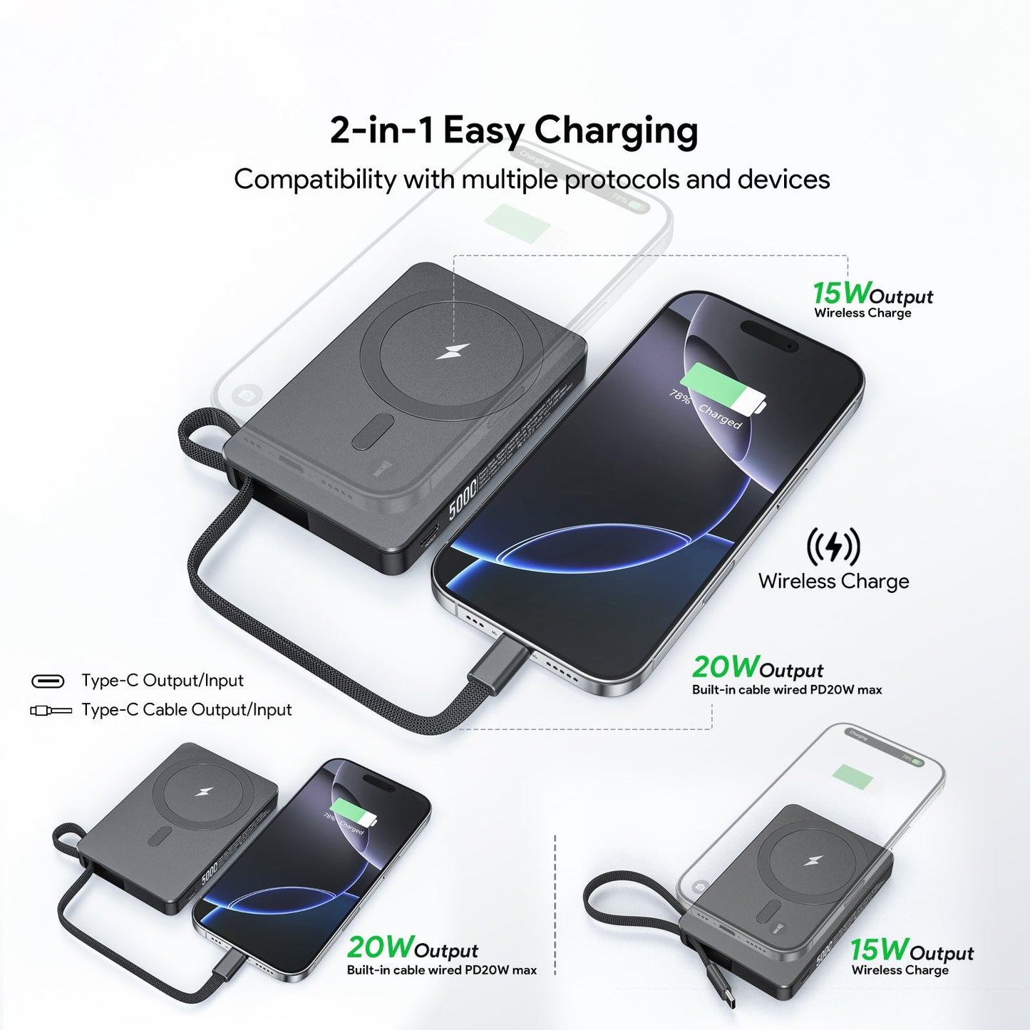5000mAh Built-In Cable Magnetic Power Bank