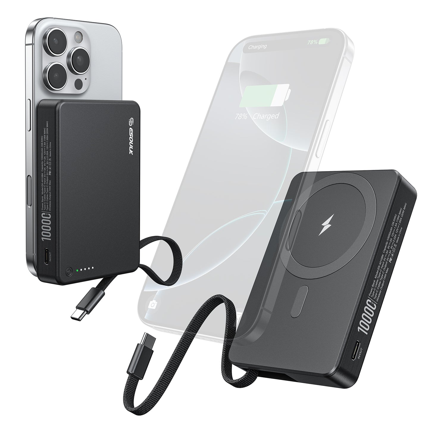 10000mAh Built-In Cable Magnetic Power Bank