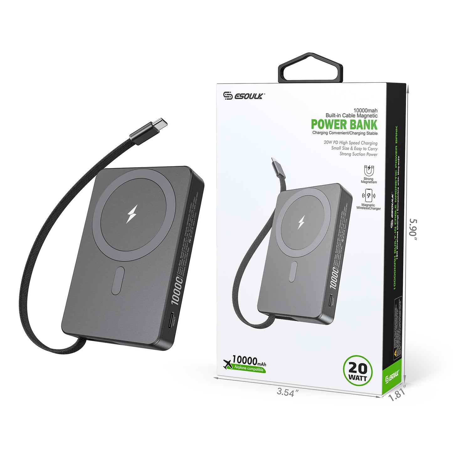 10000mAh Built-In Cable Magnetic Power Bank