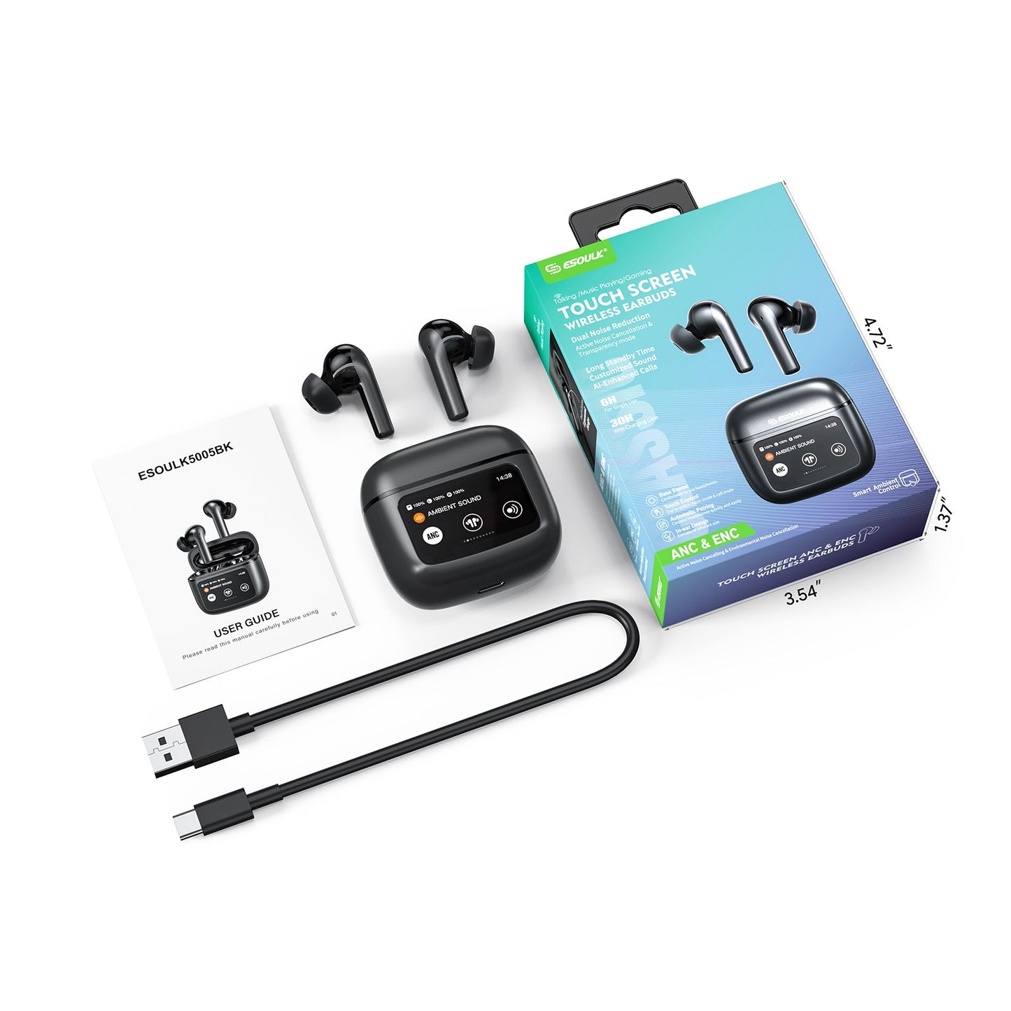 Touch Screen ANC&ENC Wireless Earbuds