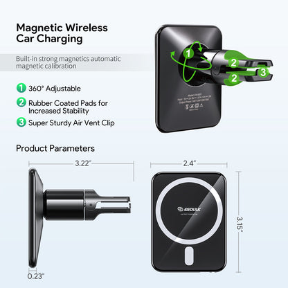 15W Magnetic Wireless Charger Air Vent Car Mount