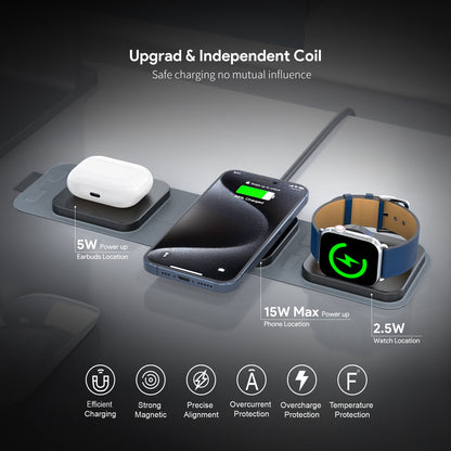15W 3-in-1 Collapsible Magnetic Wireless Charger