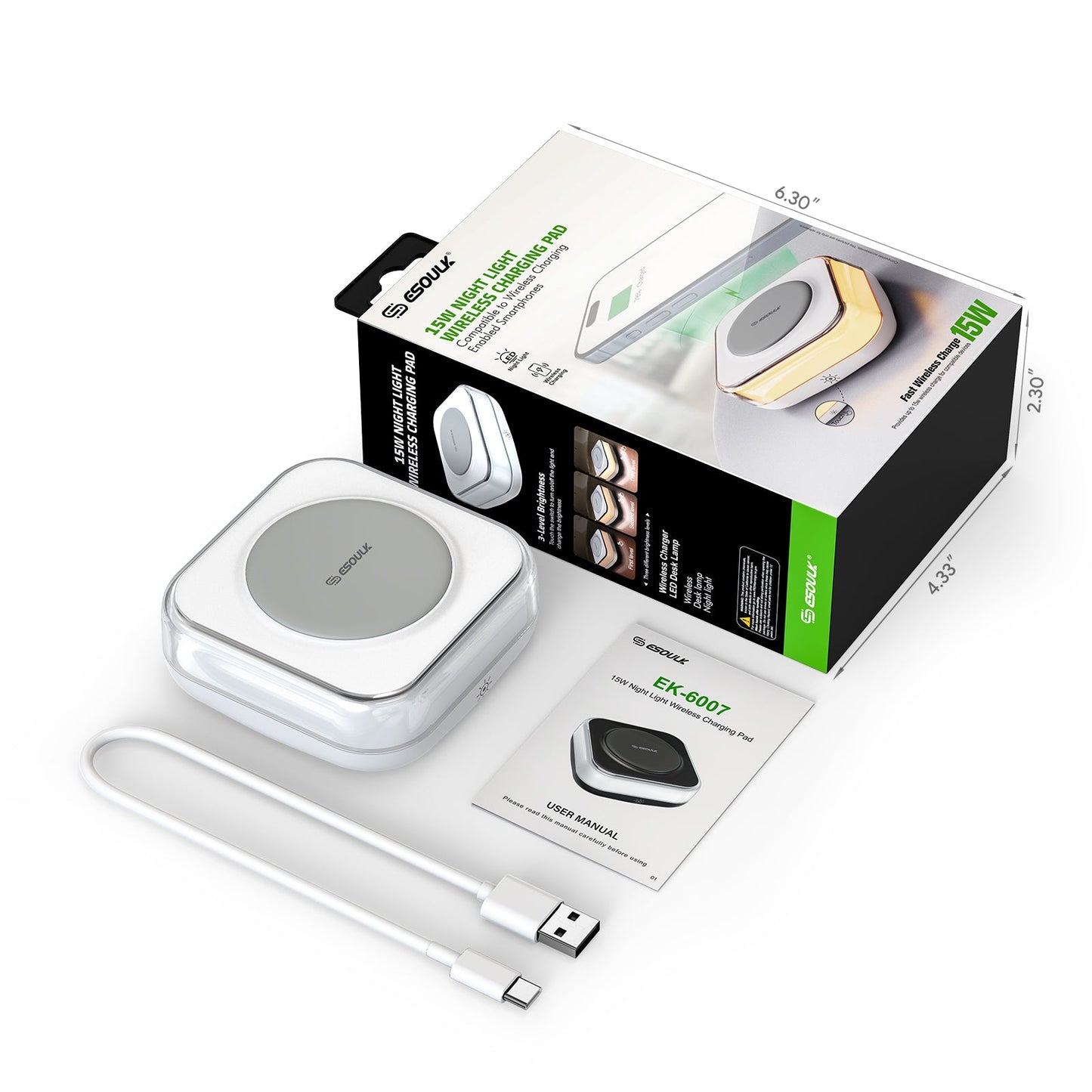 WHITE 15W NIGHT LIGHT WIRELESS CHARGING PAD