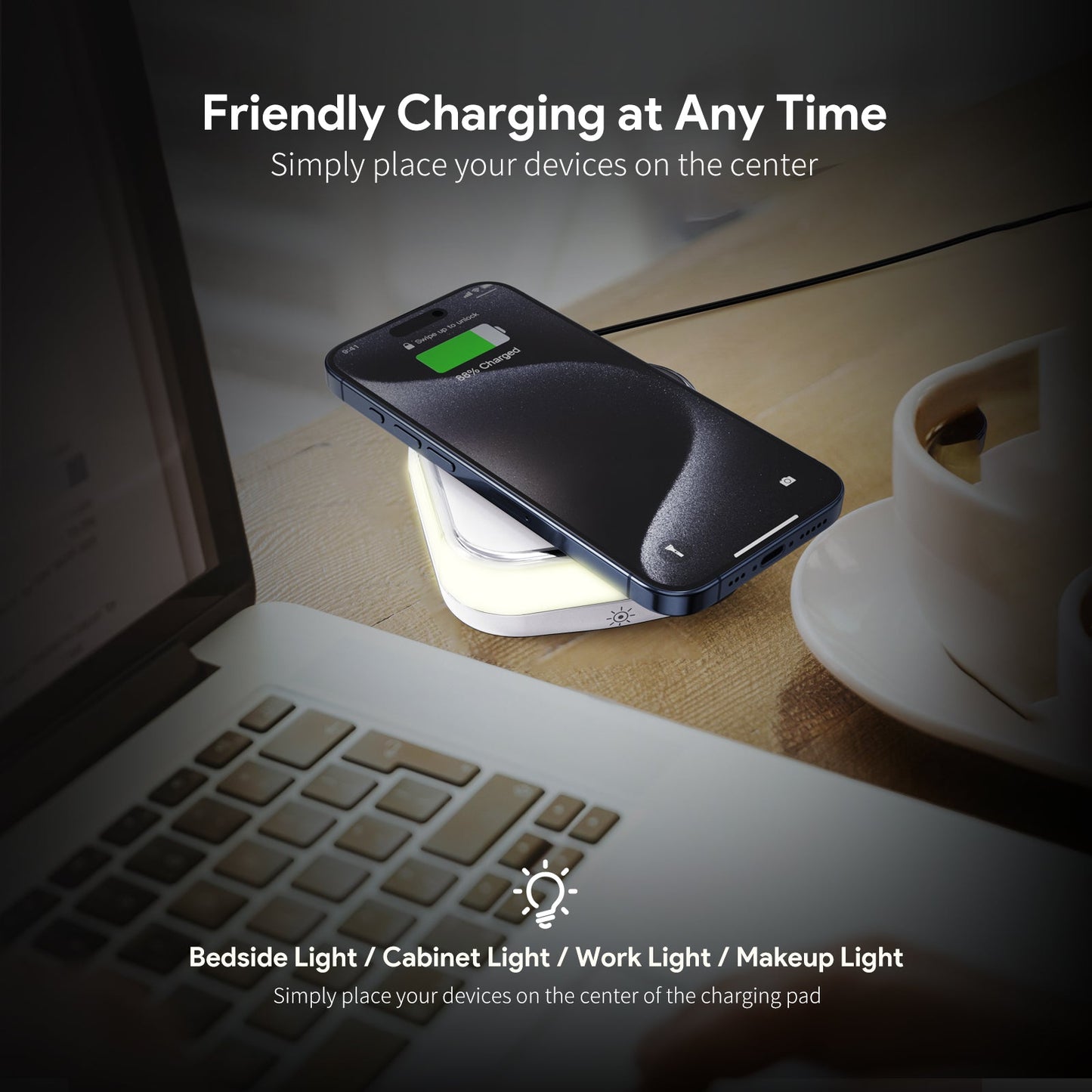 WHITE 15W NIGHT LIGHT WIRELESS CHARGING PAD