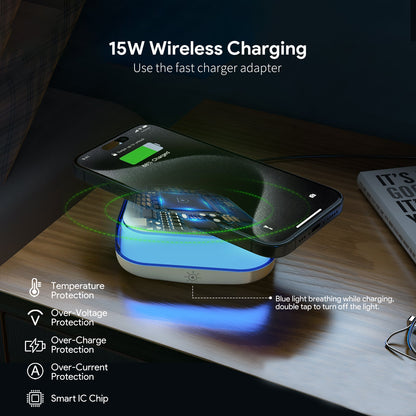 WHITE 15W NIGHT LIGHT WIRELESS CHARGING PAD