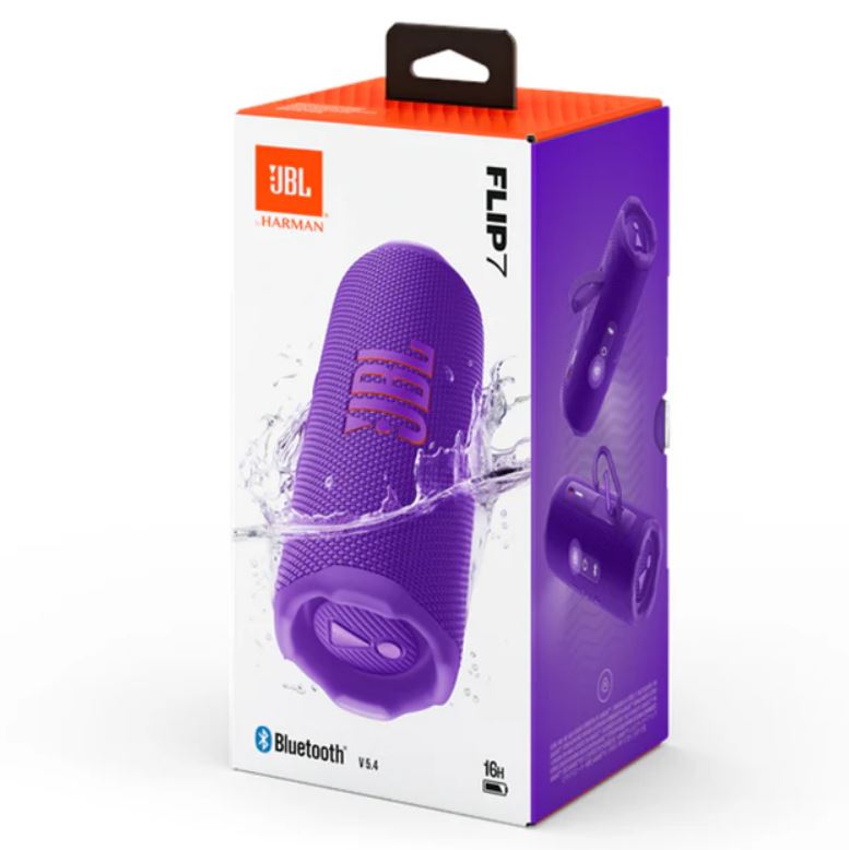 JBL Flip 7 - Portable Waterproof and Drop-Proof Speaker, Bold Pro Sound with AI Sound Boost, 16Hrs of Playtime, and PushLock System - Purple