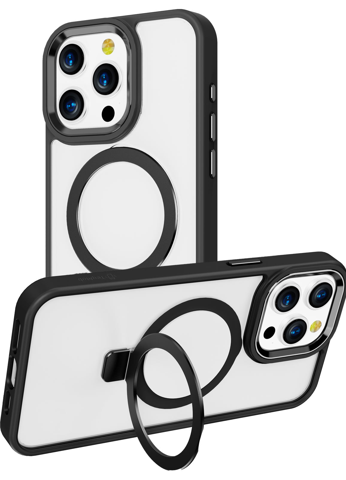 Clear Black Frame Kickstand with Magnetic Compatibility for iPhone 15 Plus / 14 Plus with package