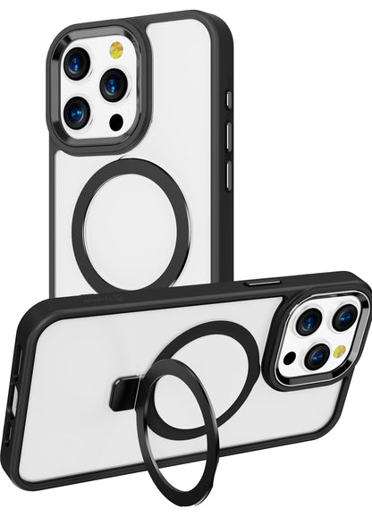 Clear Black Frame Kickstand with Magnetic Compatibility for iPhone 15 Plus / 14 Plus with package