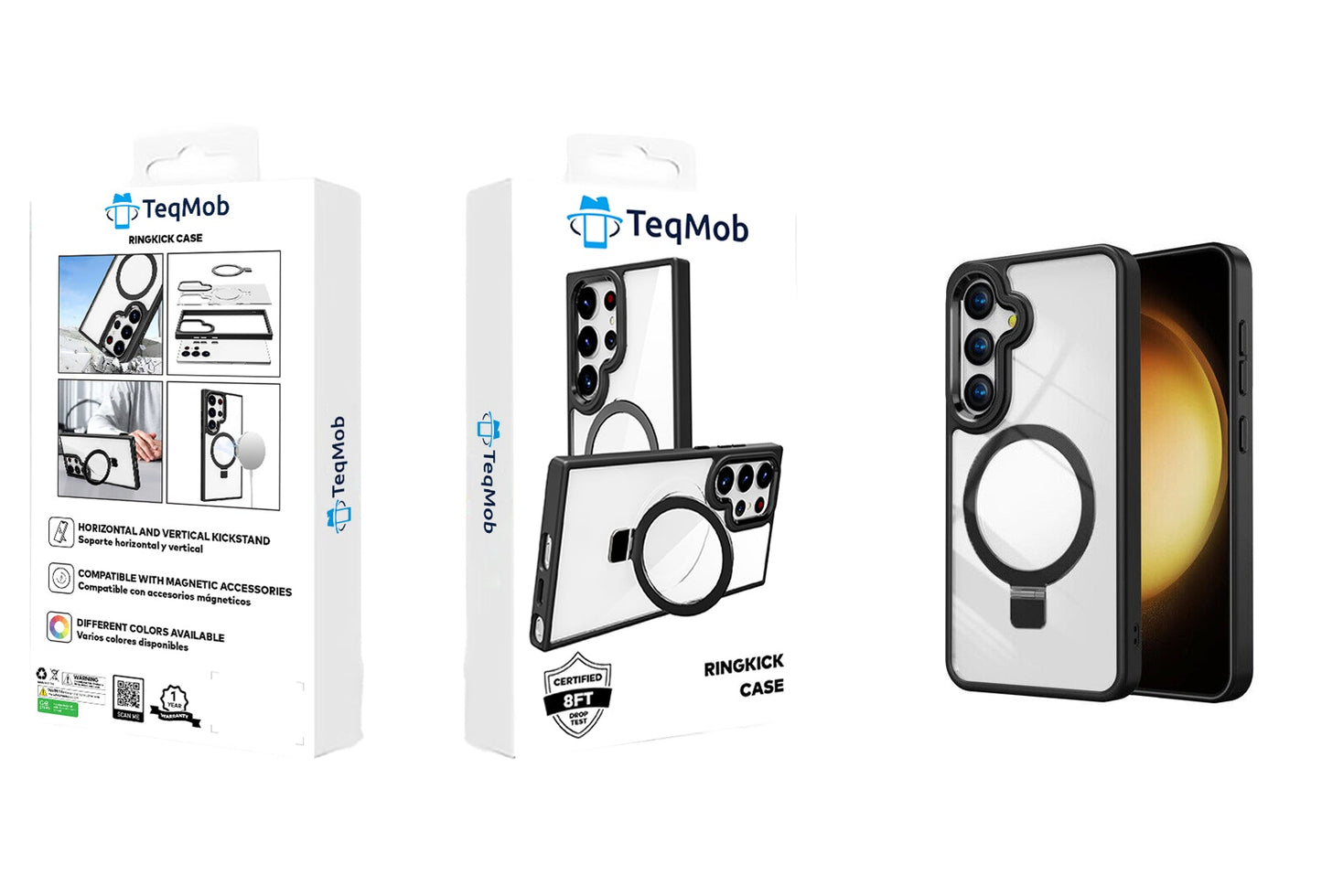 Clear Black Frame Kickstand with Magnetic Compatibility for Samsung Galaxy S24 with package